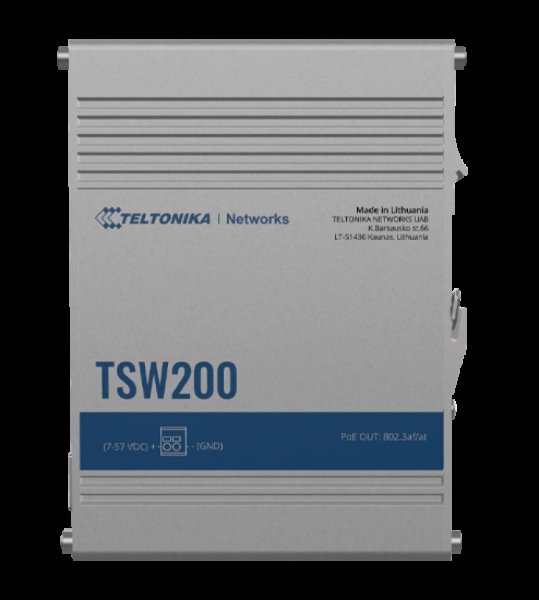 Teltonika industrial unmanaged Gigabit PoE+ Switch with SFP TSW200